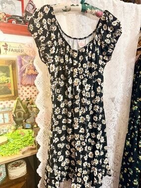 Cottagecore 90s Style No Boundaries Black Daisy Print Sundress Size Large